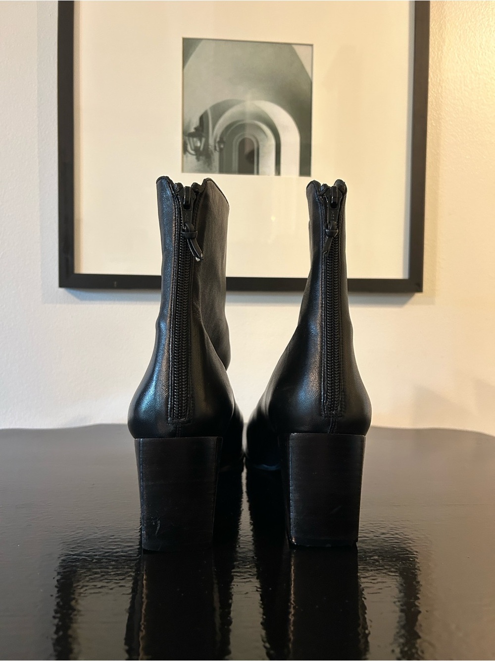 Stuart Wheitzman Sleek Black Square-Toe Ankle Boots Size 11 - Picture 3 of 13